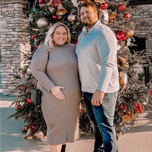 Neutral Taupe Ribbed Mock Neck Knit Sweater dress